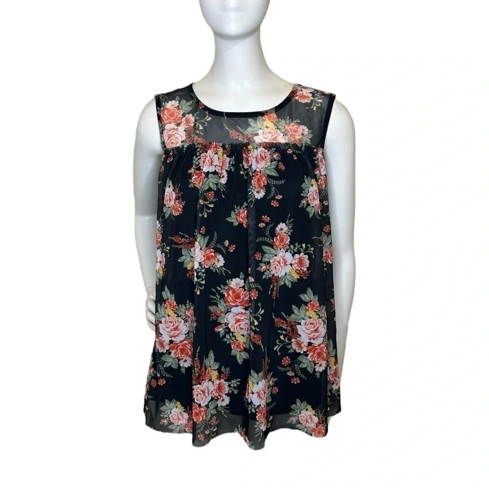 Bobbie Brooks Size Small Women’s Black Floral Sleeveless Tank Top - Picture 1 of 7